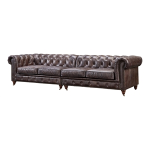 Crafters and Weavers Craftsman Mission 118&quot Leather Sofa in Brown