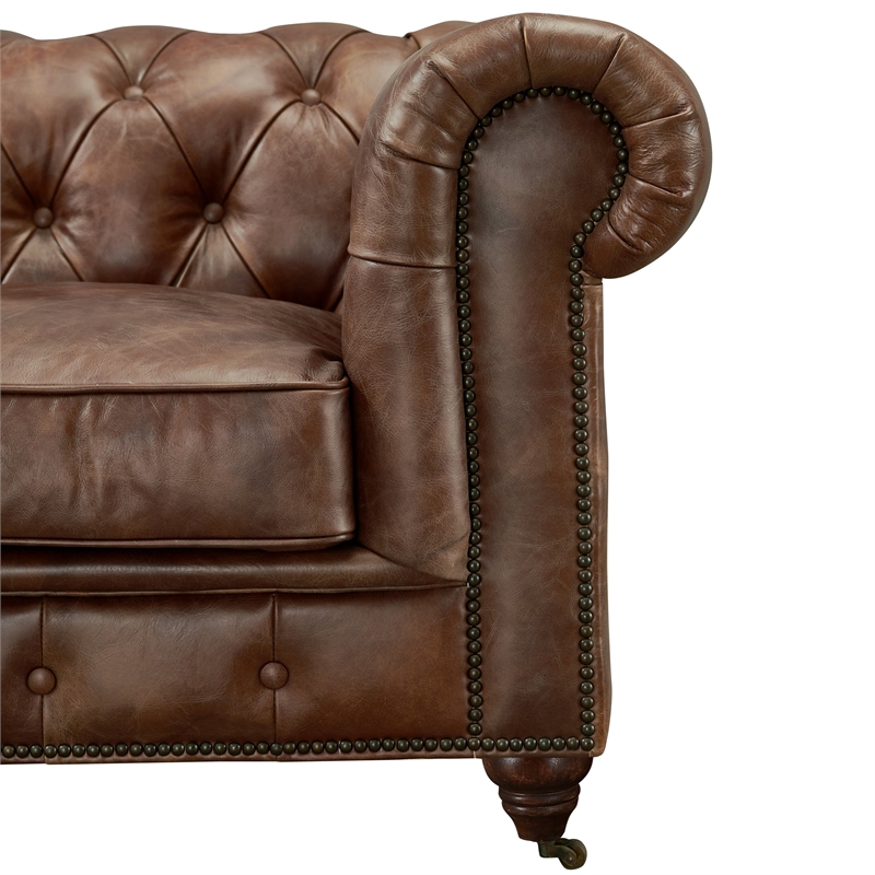 Crafters and Weavers Craftsman Mission Leather Arm Chair in Brown