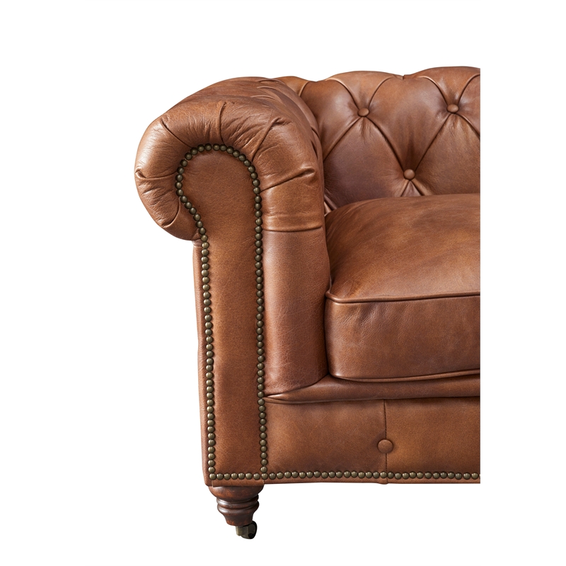Crafters and Weavers Craftsman Mission Leather Arm Chair in Brown