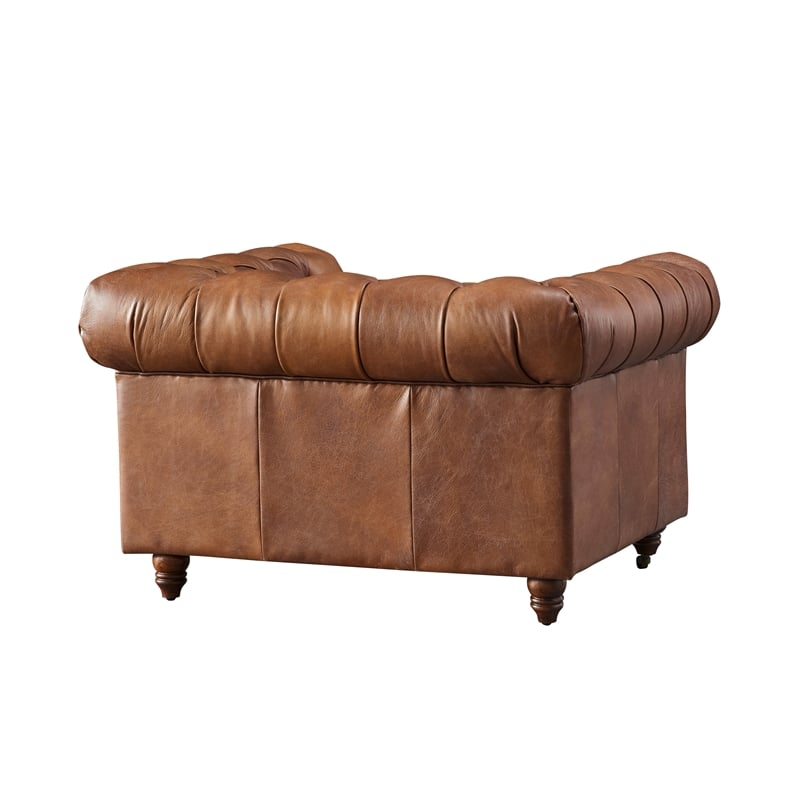 Crafters and Weavers Craftsman Mission Leather Arm Chair in Brown
