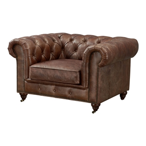 Crafters and Weavers Craftsman Mission Leather Arm Chair in Brown