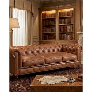 Crafters and Weavers Craftsman Mission 95&quot Leather Sofa in Dark Brown