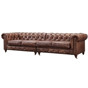Crafters and Weavers Craftsman Mission Leather Sofa in Dark Brown