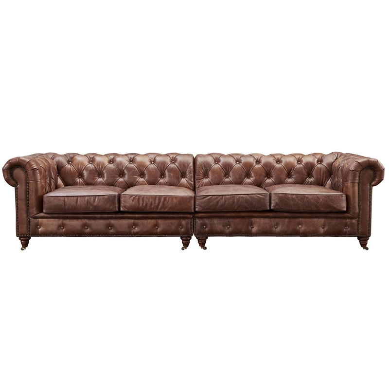 Crafters and Weavers Craftsman Mission Leather Sofa in Dark Brown