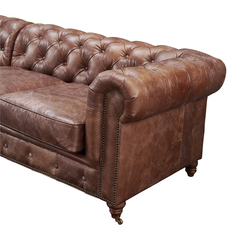Crafters and Weavers Craftsman Mission Leather Sofa in Dark Brown