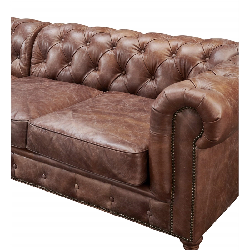 Crafters and Weavers Craftsman Mission Leather Sofa in Dark Brown