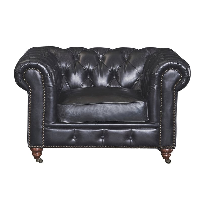 Crafters and Weavers Craftsman Mission Leather Arm Chair in Black