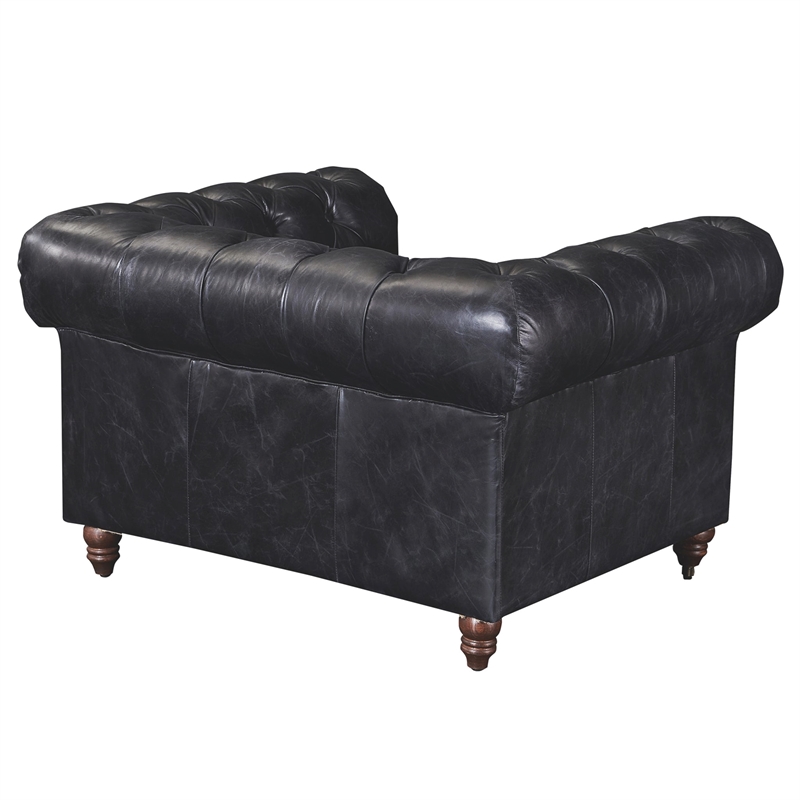 Crafters and Weavers Craftsman Mission Leather Arm Chair in Black