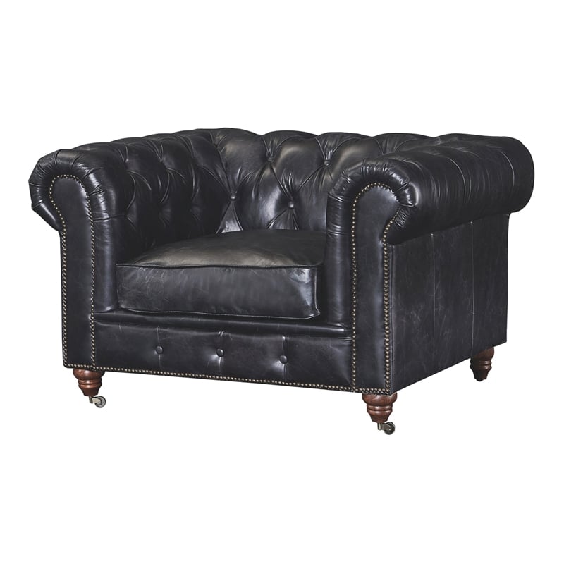 Crafters and Weavers Craftsman Mission Leather Arm Chair in Black