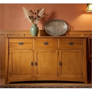 Crafters and Weavers Arts and Crafts 3-Drawer Solid Wood Sideboard in Cherry