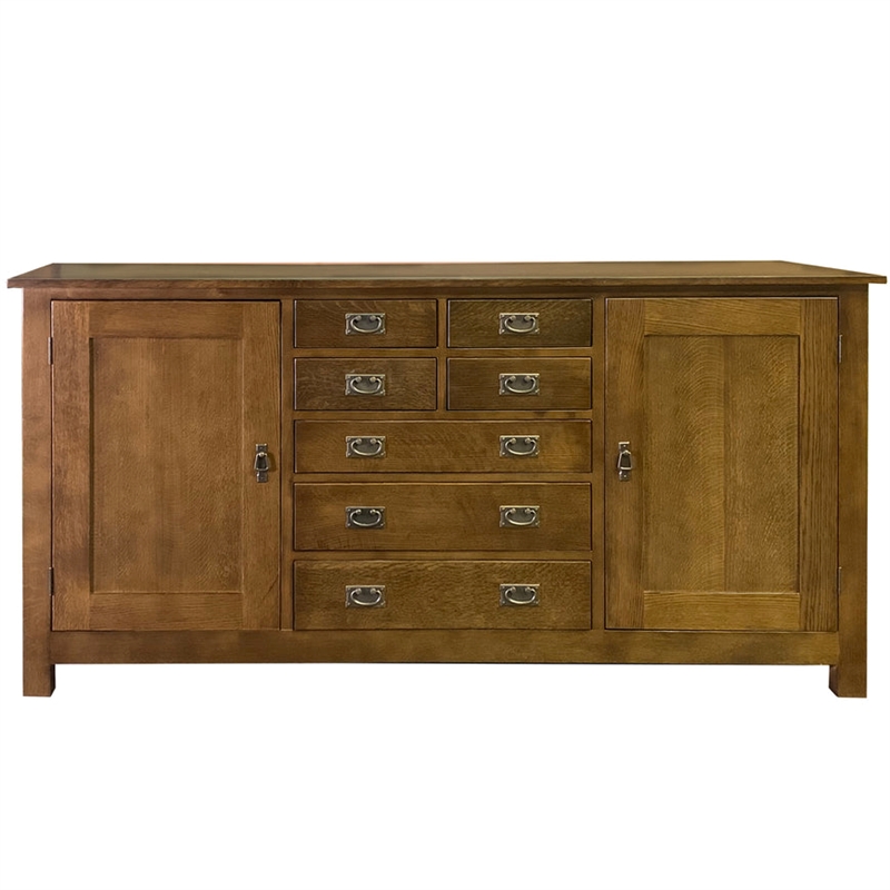 Crafters and Weavers Arts and Crafts 7-Drawer Solid Wood Sideboard in Walnut