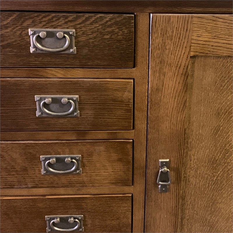 Crafters and Weavers Arts and Crafts 7-Drawer Solid Wood Sideboard in Walnut