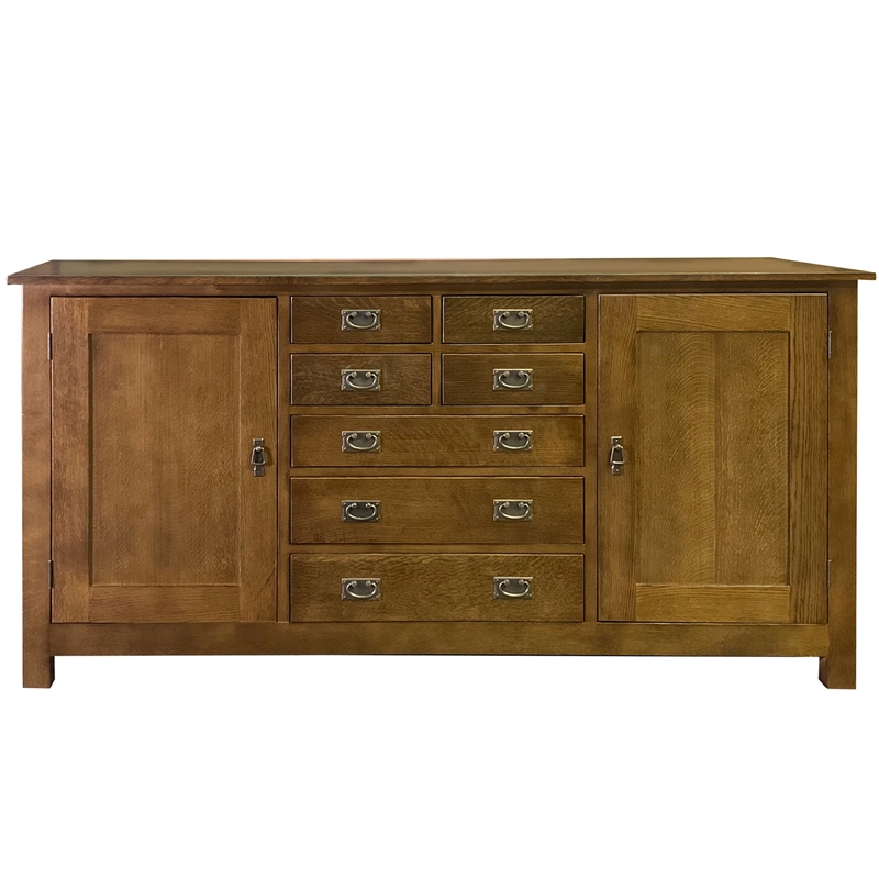 Crafters and Weavers Arts and Crafts 7-Drawer Solid Wood Sideboard in Walnut