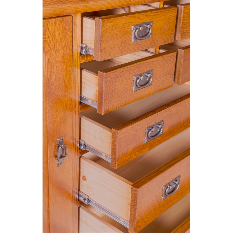 Crafters and Weavers Arts and Crafts 7-Drawer Solid Wood Sideboard in Cherry