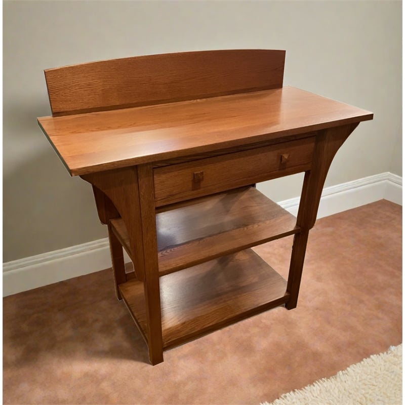 Crafters and Weavers Arts and Crafts 2-Drawer Solid Wood Console Table in Cherry