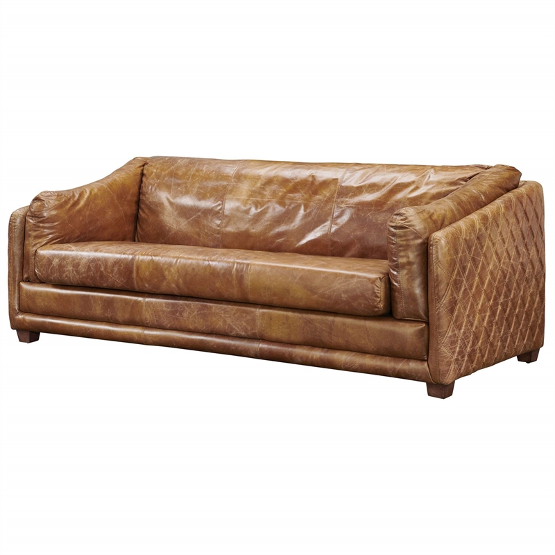 Crafters and Weavers Waco Contemporary Italian Leather Sofa in Light Brown