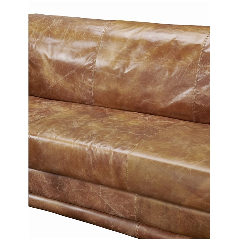 Crafters and Weavers Waco Contemporary Italian Leather Sofa in Light Brown