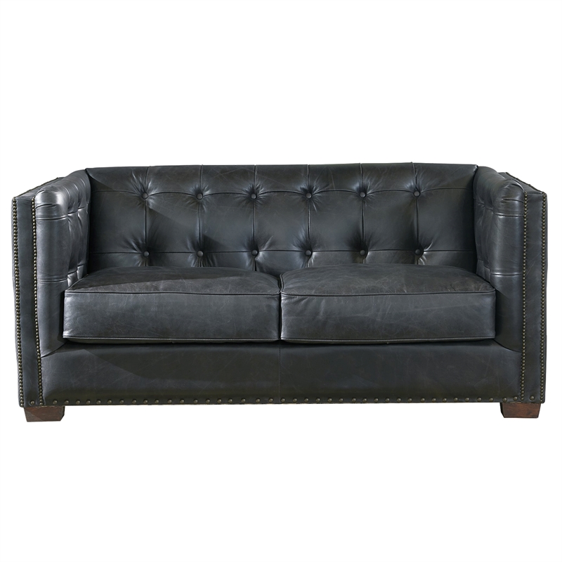 Crafters and Weavers Tuxedo Contemporary Italian Leather Loveseat in Slate