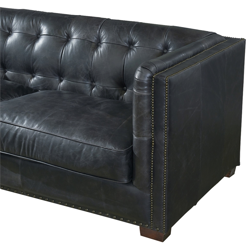 Crafters and Weavers Tuxedo Contemporary Italian Leather Loveseat in Slate