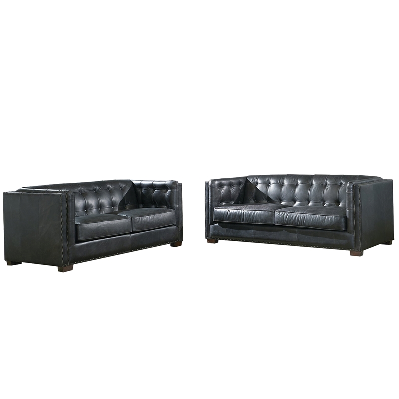 Crafters and Weavers Tuxedo Contemporary Italian Leather Loveseat in Slate
