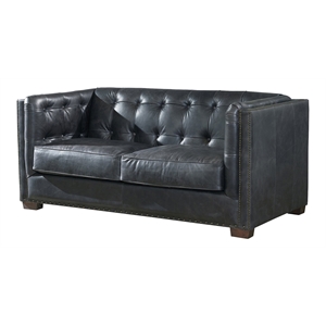 Crafters and Weavers Tuxedo Contemporary Italian Leather Loveseat in Slate