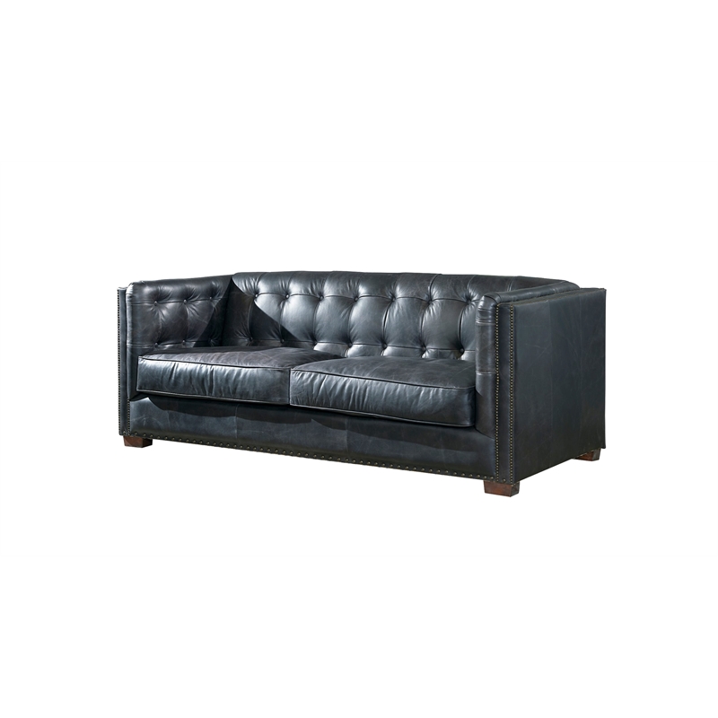 Crafters and Weavers Tuxedo Contemporary Italian Leather Sofa in Slate