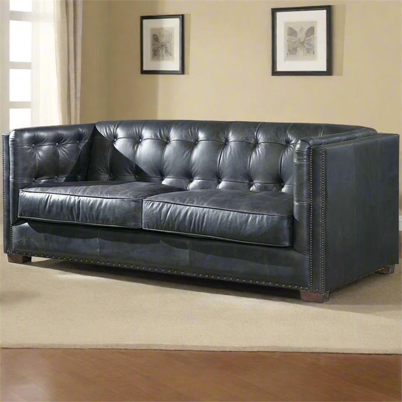 Crafters and Weavers Tuxedo Contemporary Italian Leather Sofa in Slate