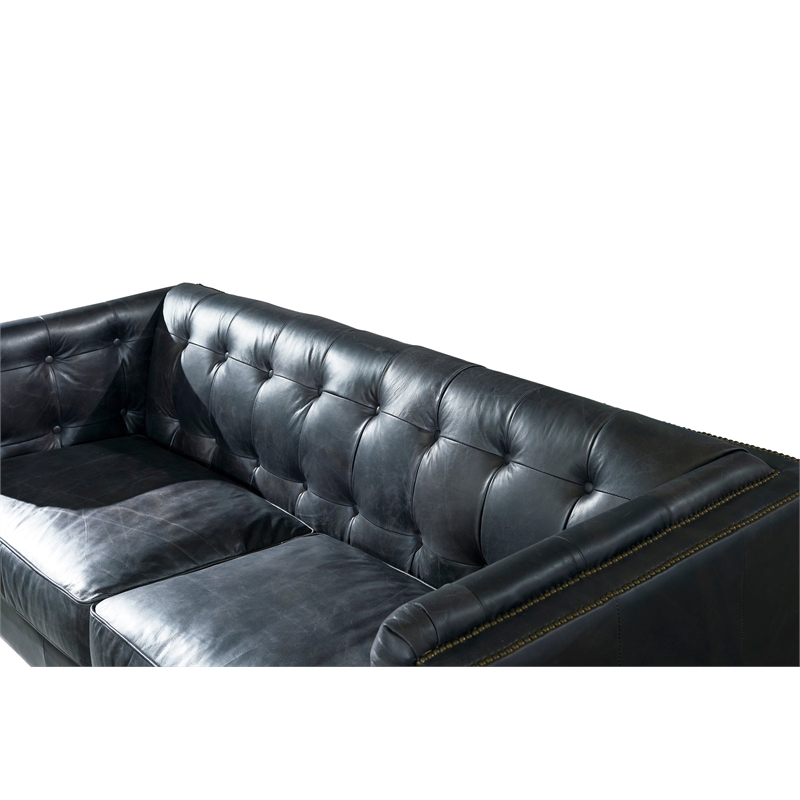 Crafters and Weavers Tuxedo Contemporary Italian Leather Sofa in Slate