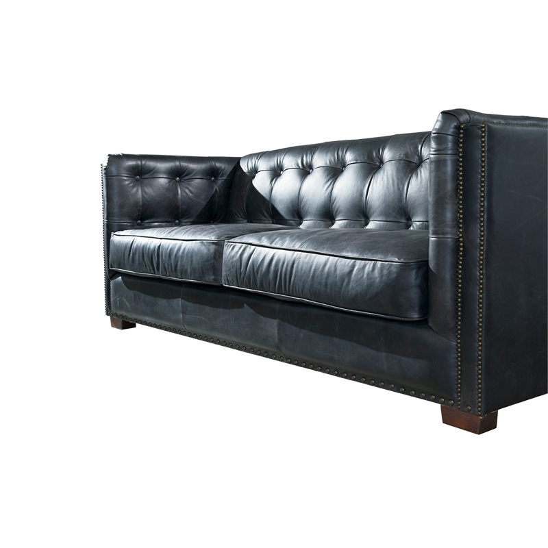 Crafters and Weavers Tuxedo Contemporary Italian Leather Sofa in Slate