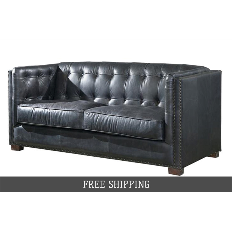 Crafters and Weavers Tuxedo Contemporary Italian Leather Sofa in Slate