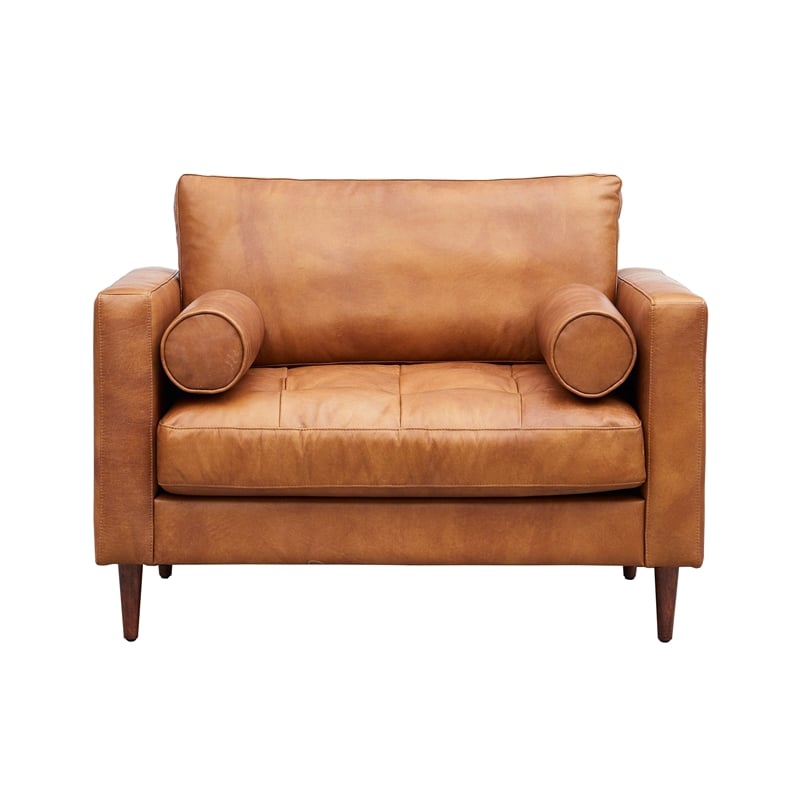 Crafters and Weavers Alamo Contemporary Italian Leather Arm Chair in Light Brown