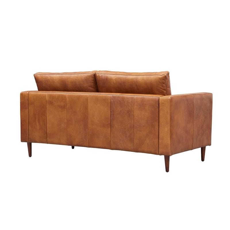 Crafters and Weavers Alamo Contemporary Italian Leather Loveseat in Light Brown