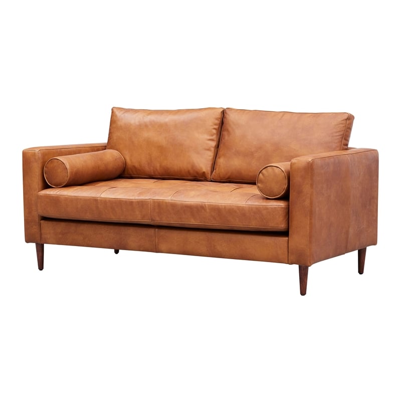 Crafters and Weavers Alamo Contemporary Italian Leather Loveseat in Light Brown