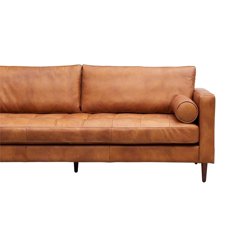 Crafters and Weavers Alamo Contemporary Italian Leather Sofa in Light Brown