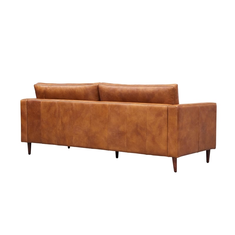Crafters and Weavers Alamo Contemporary Italian Leather Sofa in Light Brown