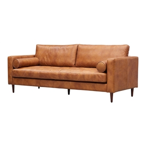 Crafters and Weavers Alamo Contemporary Italian Leather Sofa in Light Brown