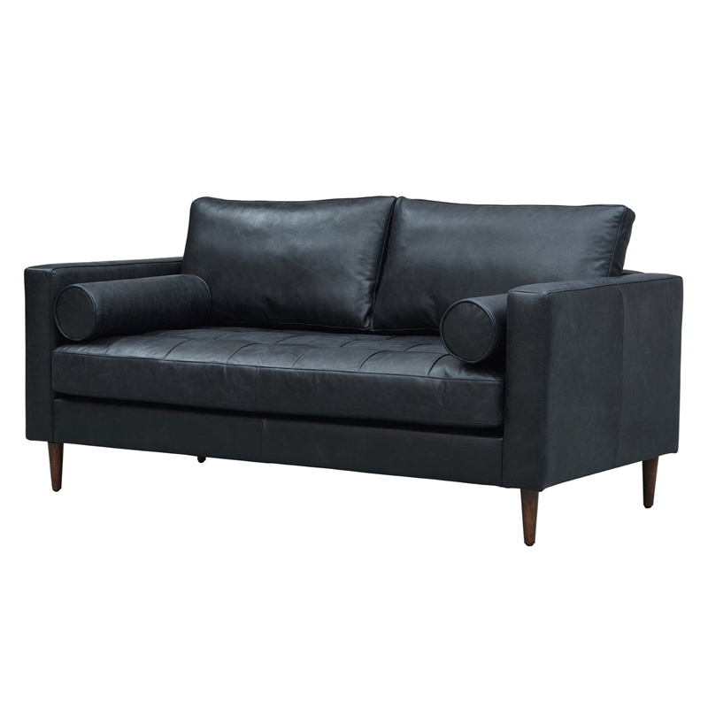 Crafters and Weavers Alamo Contemporary Italian Leather Loveseat in Slate