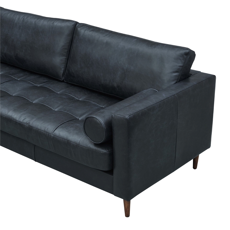 Crafters and Weavers Alamo Contemporary Italian Leather Sofa in Slate