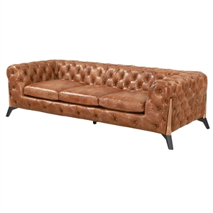 Crafters and Weavers Olivia Leather Tufted Chesterfield Sofa in Light Brown