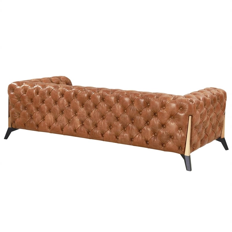 Crafters and Weavers Olivia Leather Tufted Chesterfield Sofa in Light Brown