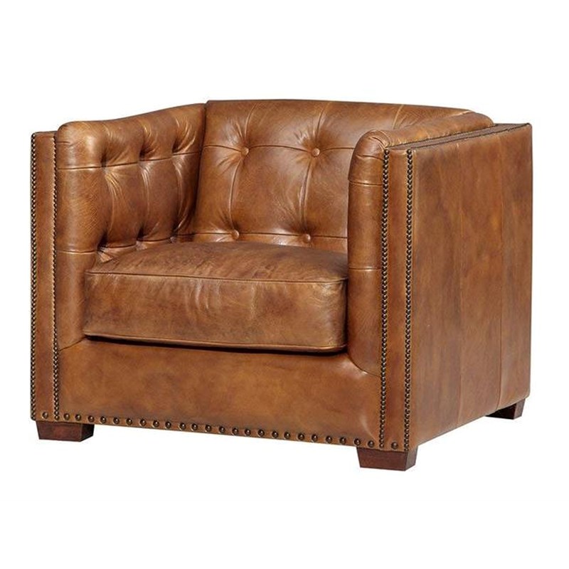 Crafters and Weavers Tuxedo Contemporary Leather Arm Chair in Light Brown