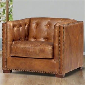 Crafters and Weavers Tuxedo Contemporary Leather Arm Chair in Light Brown