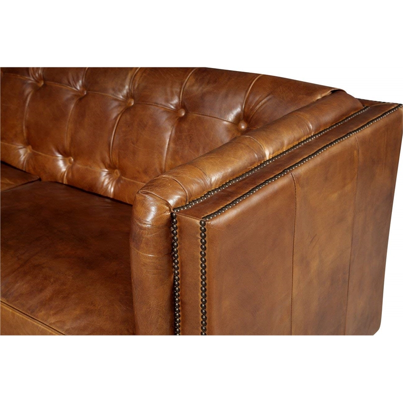 Crafters and Weavers Tuxedo Contemporary Italian Leather Sofa in Light Brown