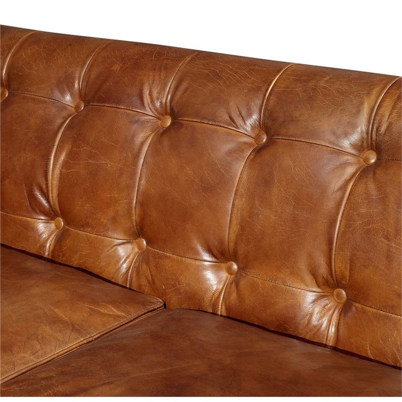 Crafters and Weavers Tuxedo Contemporary Italian Leather Sofa in Light Brown