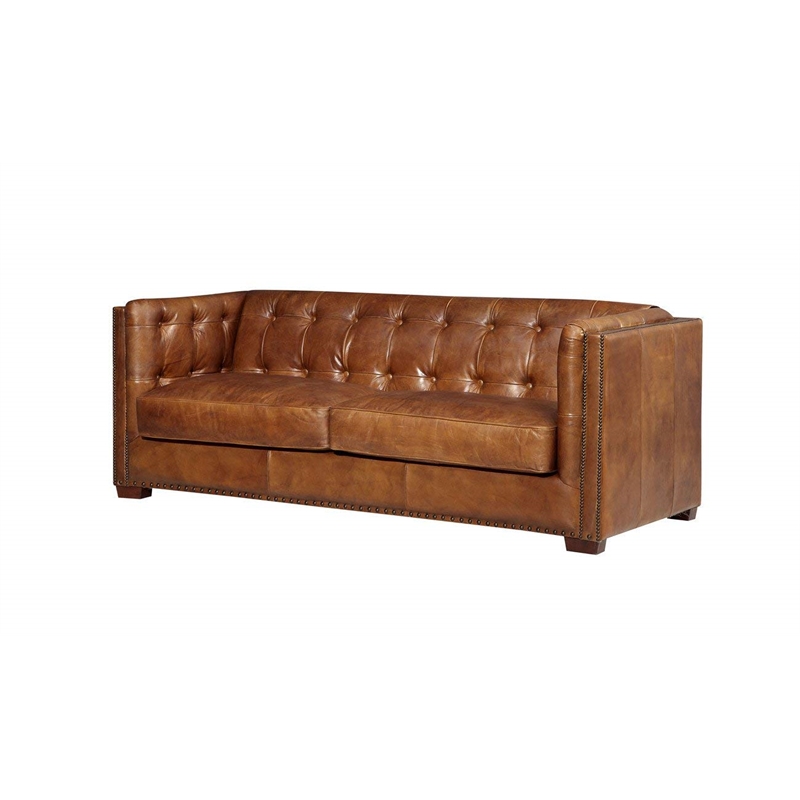 Crafters and Weavers Tuxedo Contemporary Italian Leather Sofa in Light Brown