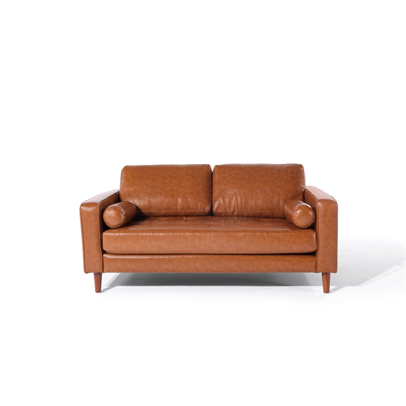 Crafters and Weavers Cosmic Contemporary PU Faux Leather Loveseat in Brown