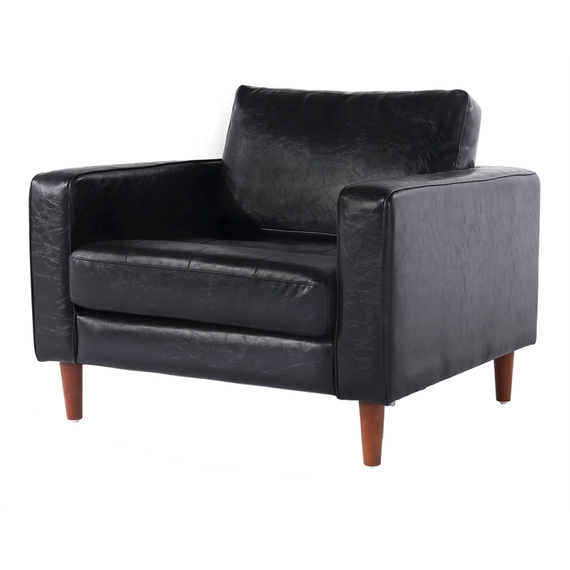 Crafters and Weavers Cosmic PU Faux Leather & Wood Arm Chair in Black