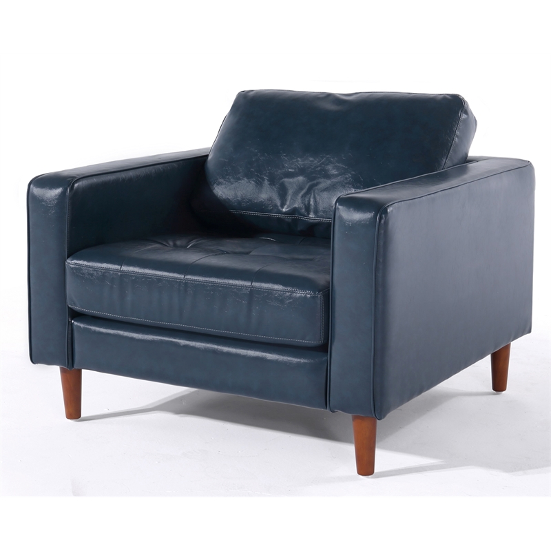 Crafters and Weavers Cosmic PU Faux Leather & Wood Arm Chair in Blue