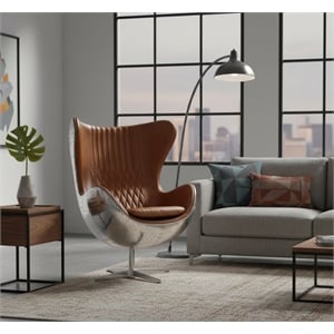 Crafters and Weavers Cruz Leather & Metal Spitfire Shell Egg Chair in Brown