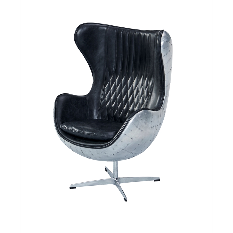 Crafters and Weavers Cruz Leather & Metal Spitfire Shell Egg Chair in Slate